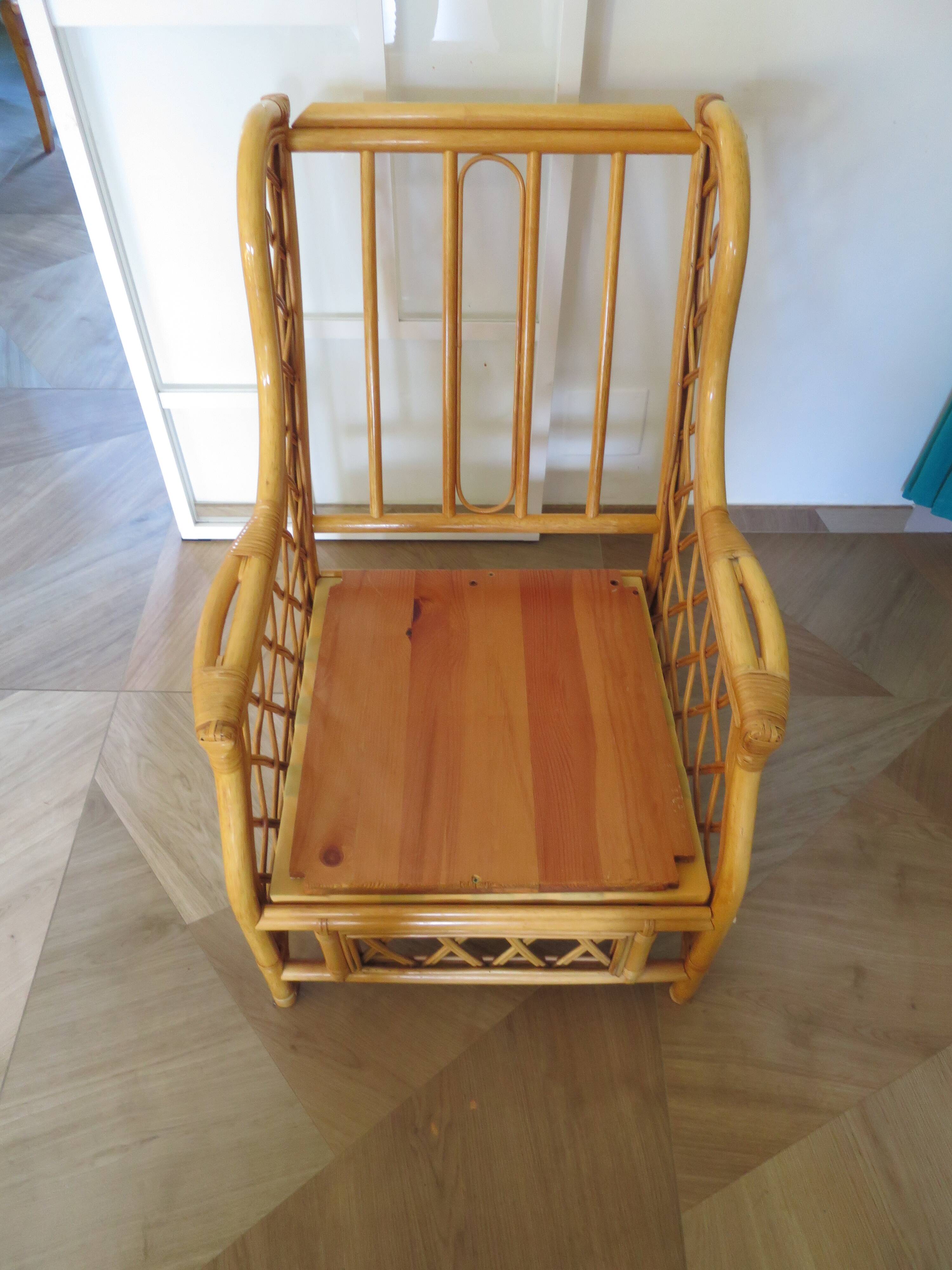 Vintage - Set of 2 woven rattan, bamboo and wood armchairs - Natural colour - 1980s