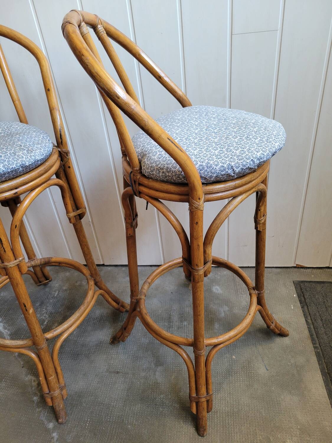 Paire de tabouret de bar en bambou 70's