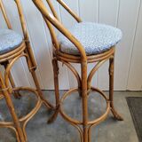 Paire de tabouret de bar en bambou 70's