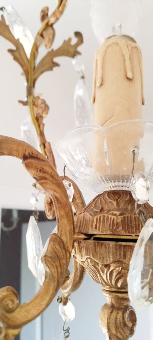 Suspension cage ancienne à pampilles et laiton