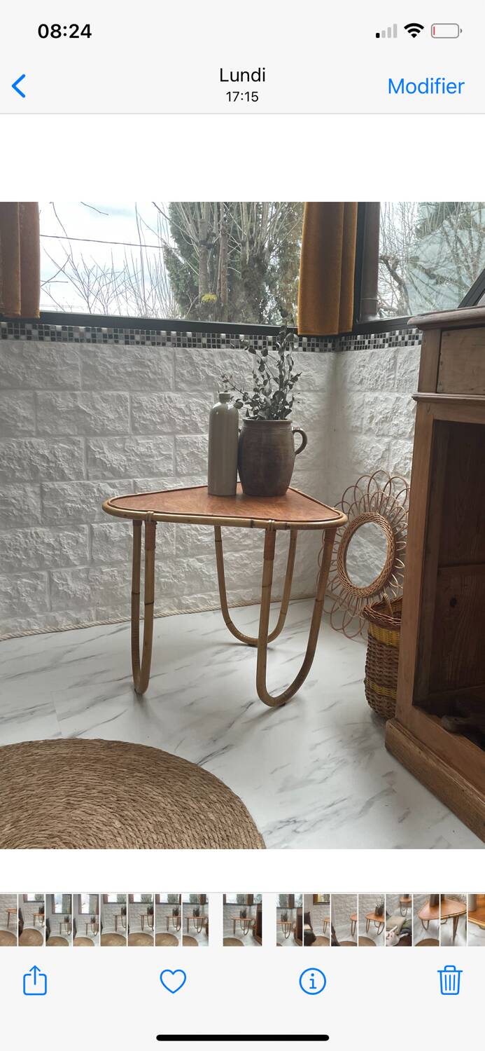 Small banbou tripod table from the 70s