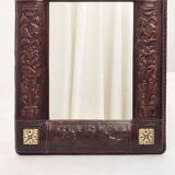 Table mirror embossed leather and bronze, Spain, 1940s