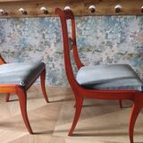 Rare - Set of 4 Louis Philippe/restoration style chairs with medallion - Blue / cherry color