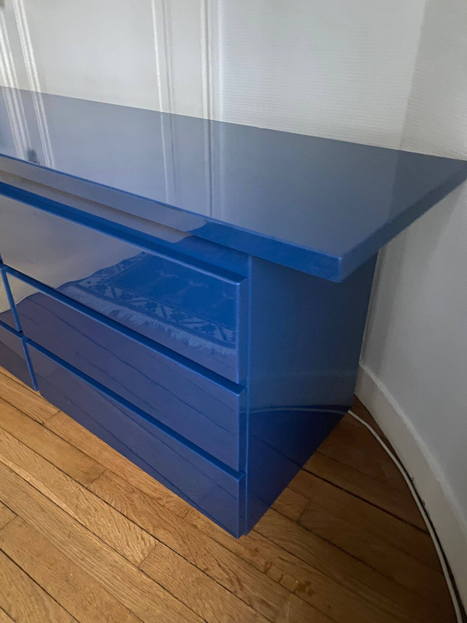 Console / chest of drawers David Lange – Deep blue lacquer – 6 drawers – 156 cm – A