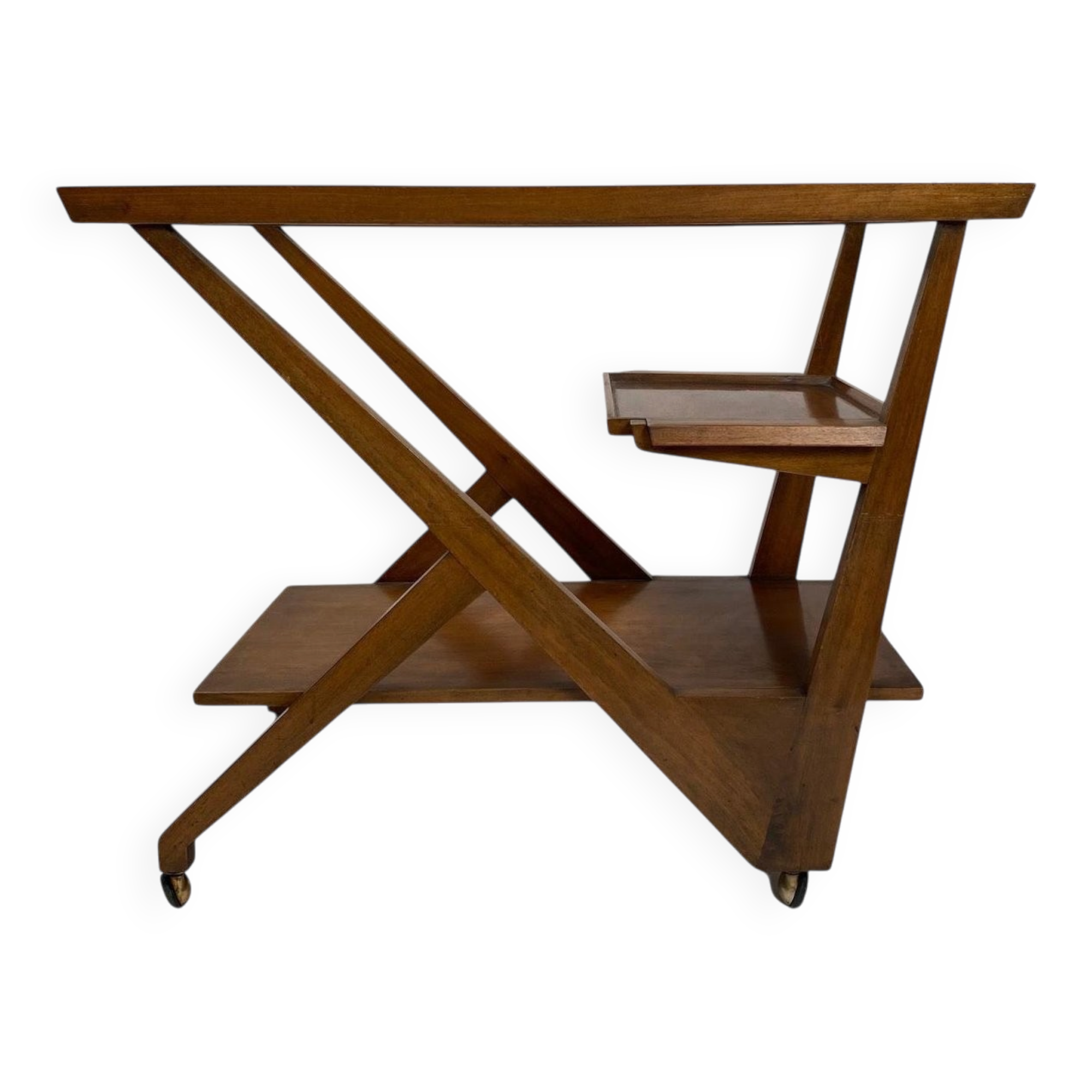 Chariot de bar en bois dans le goût de Charlotte Perriand, Italie années 1950