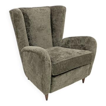 Paolo Buffa Mid-Century Modern Italian Walnut and Coating Boucle Armchair