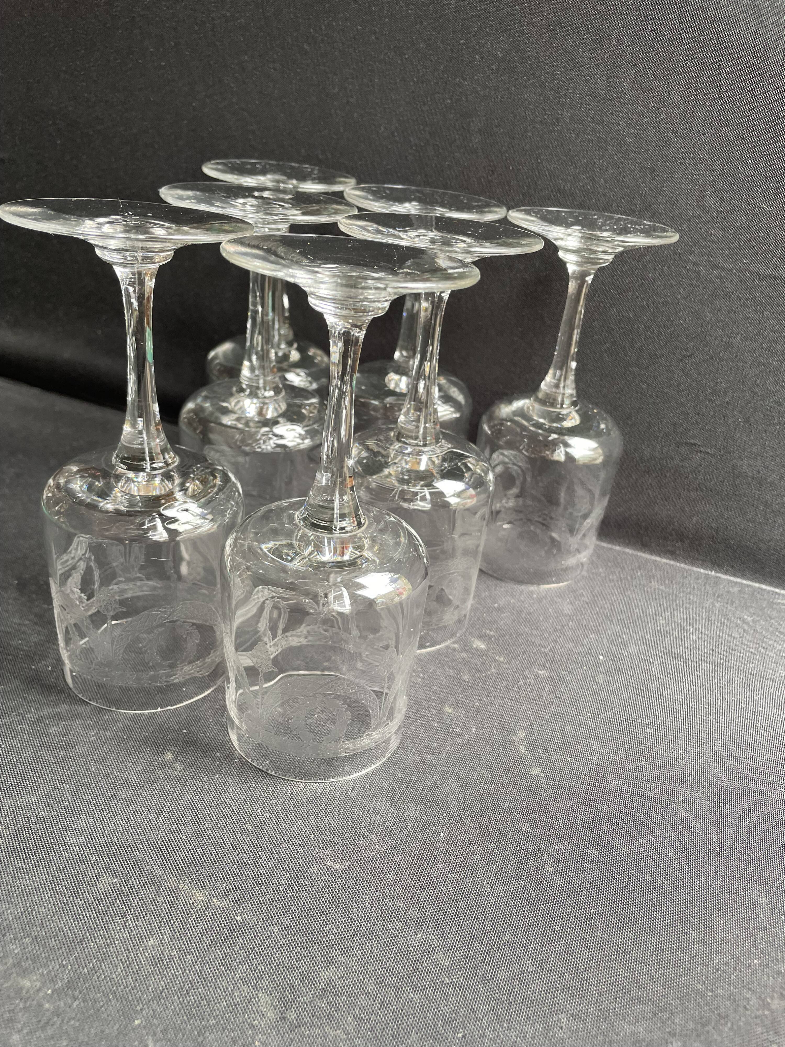 7 ½ crystal guilloche wine glasses – Art Nouveau