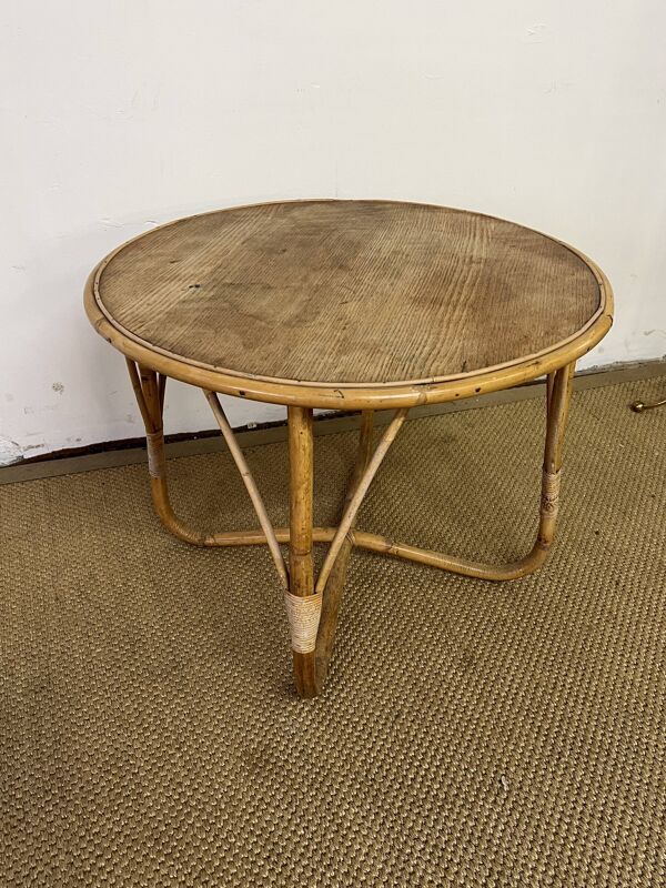 Petite table ronde en rotin vintage