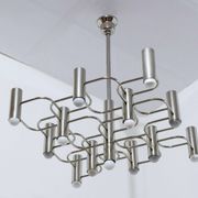 Sciolari chrome modernist design chandelier, Italy 1970s