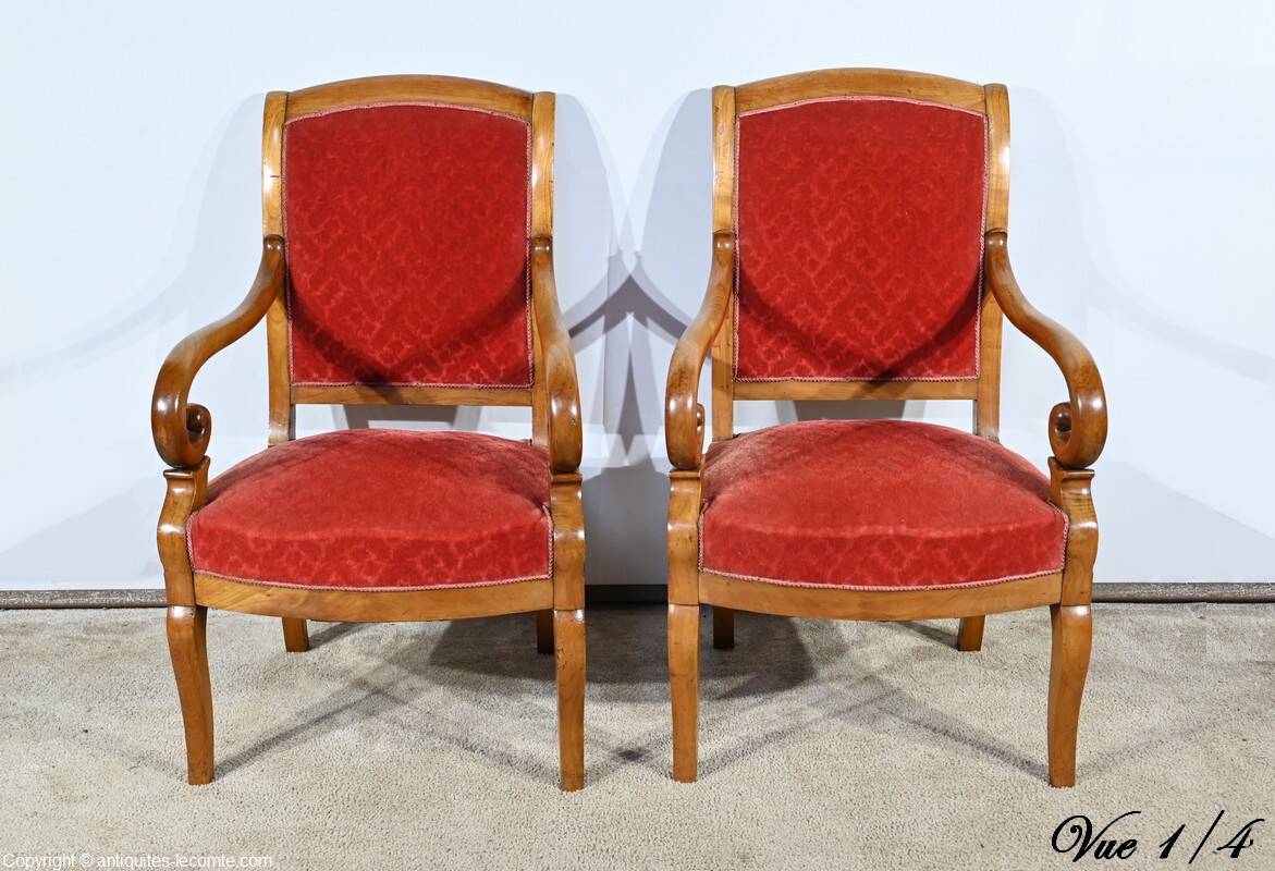 Pair of Cherry Wood Armchairs, Louis Philippe Period – 1st Part 19th