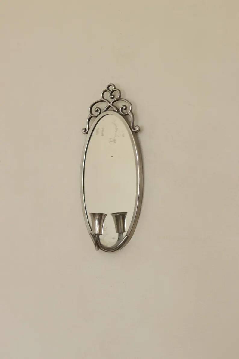 Pair of Swedish Tin Wall Sconces, Mid-Century Style with Mirror by Svenskt - Tenn