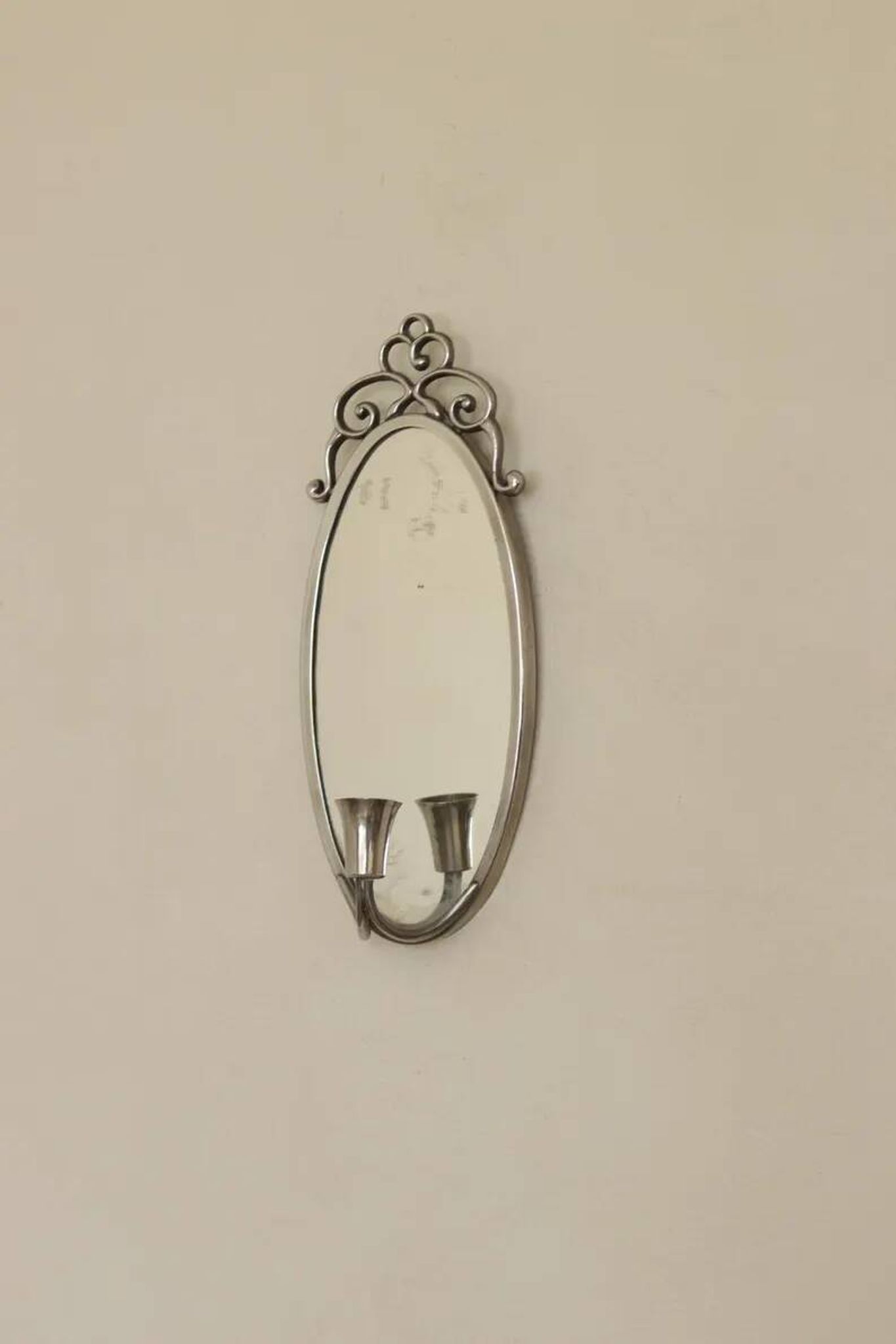 Pair of Swedish Tin Wall Sconces, Mid-Century Style with Mirror by Svenskt - Tenn