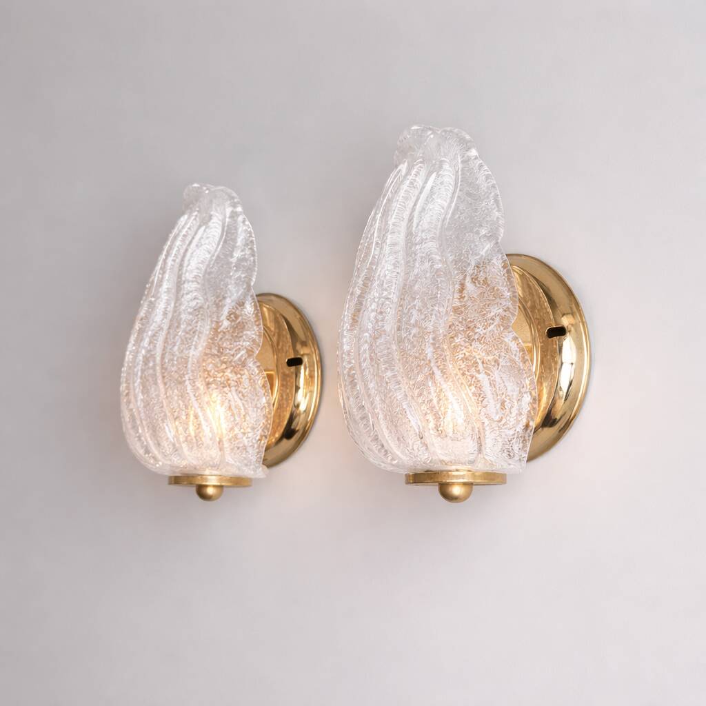 Vintage Italian Murano frosted glass wall sconces, 1980s.