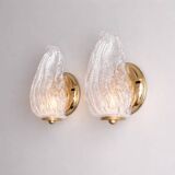 Vintage Italian Murano frosted glass wall sconces, 1980s.