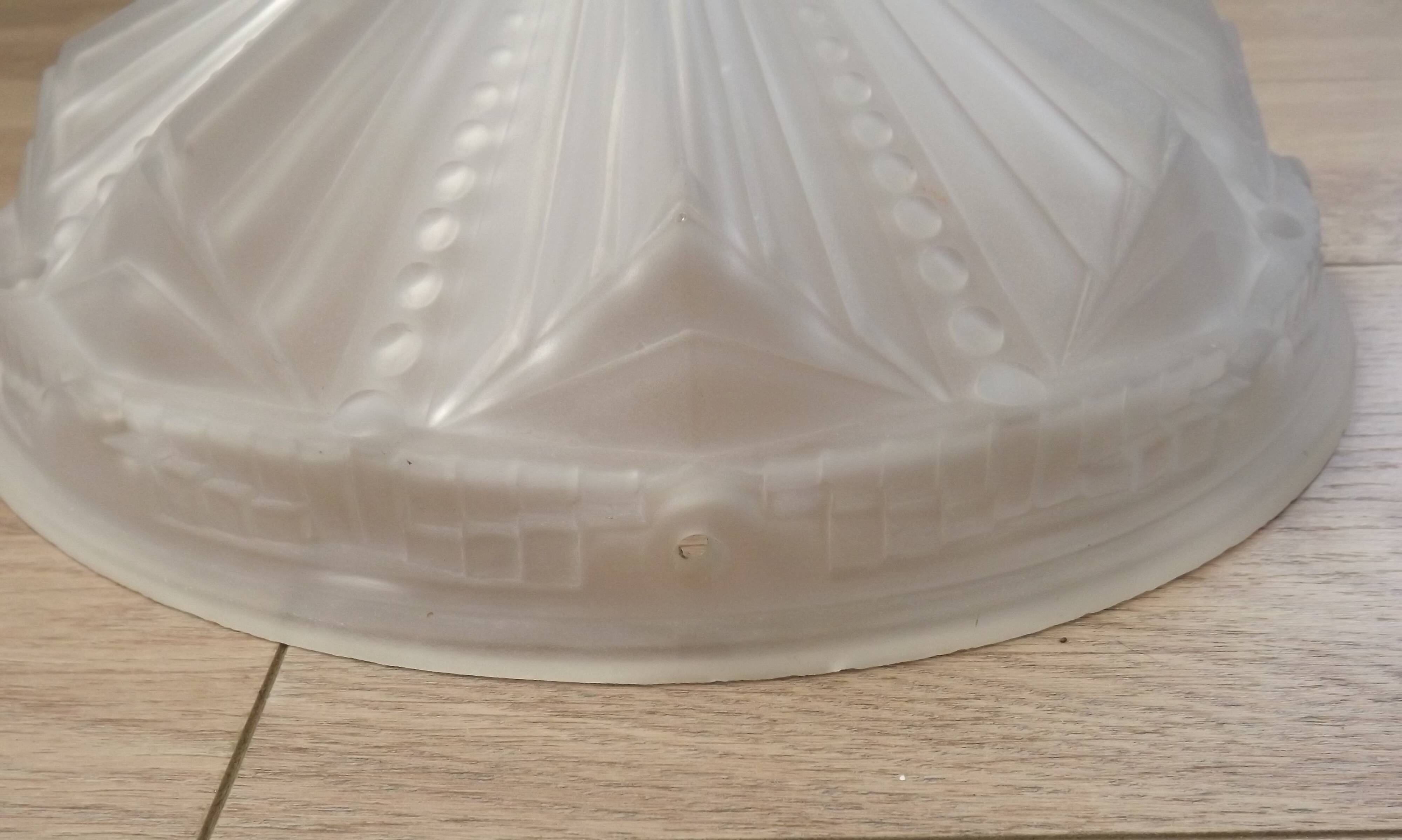 French Vintage Art Deco White Opaque Glass Abstract Platform Light Shade