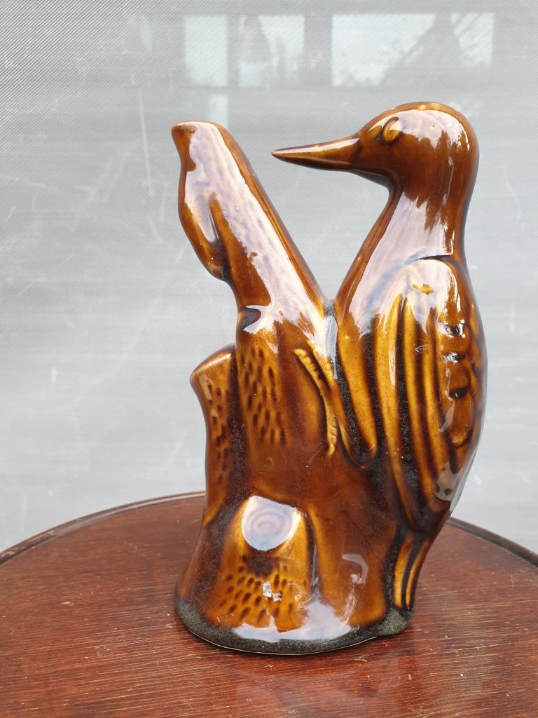 Vase soliflore pic-vert glazed brown earthenware