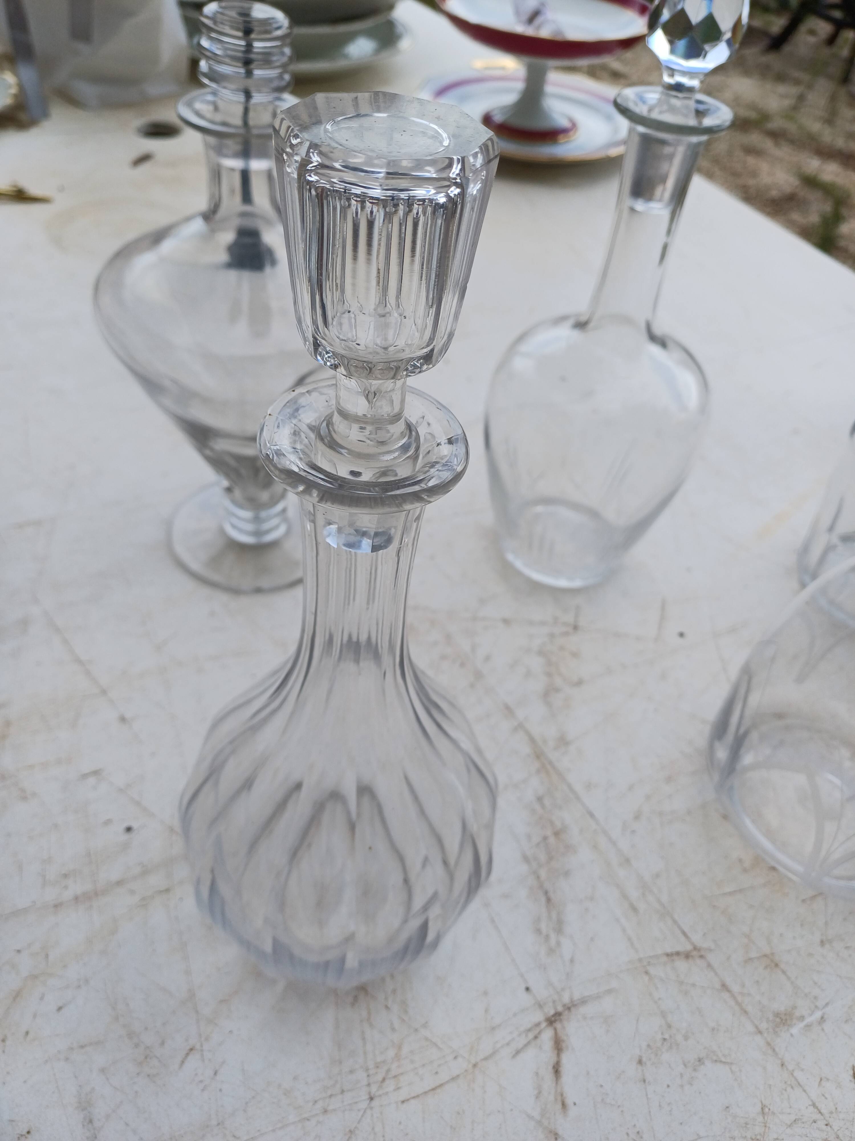 Set of 18 glass and crystal carafes