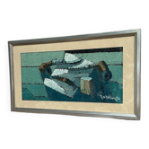 Huile sur panneau d'origine suédoise – « Derrière le verre » par Gunnar Fohlin – Signé – Vintage et encadré – 53 × 30 cm (20,9" × 11,8")