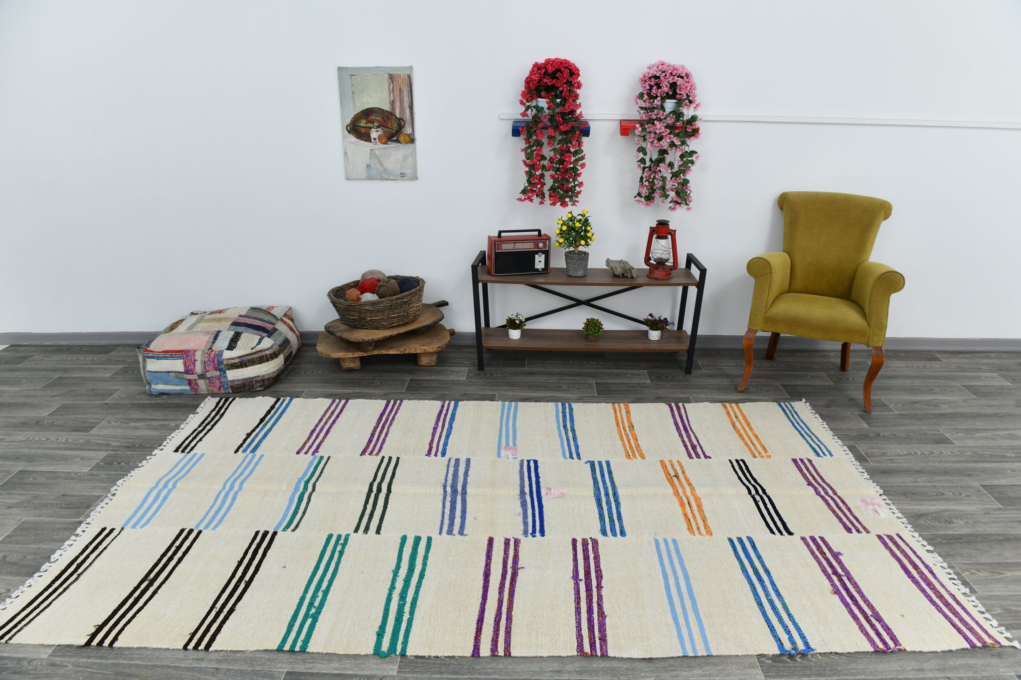 Tapis de chanvre vintage texturé neutre, 168x304cm