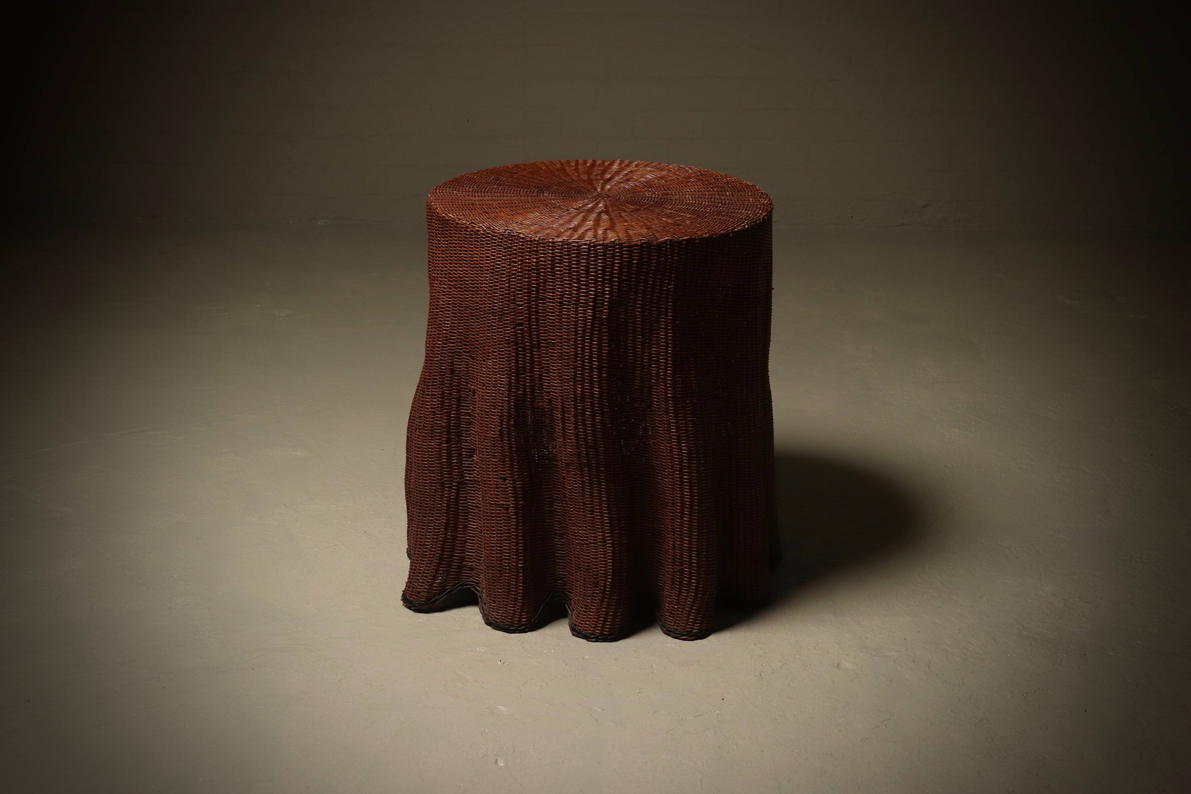 Wicker Ghost Drapery Side Table or Stand 1970s