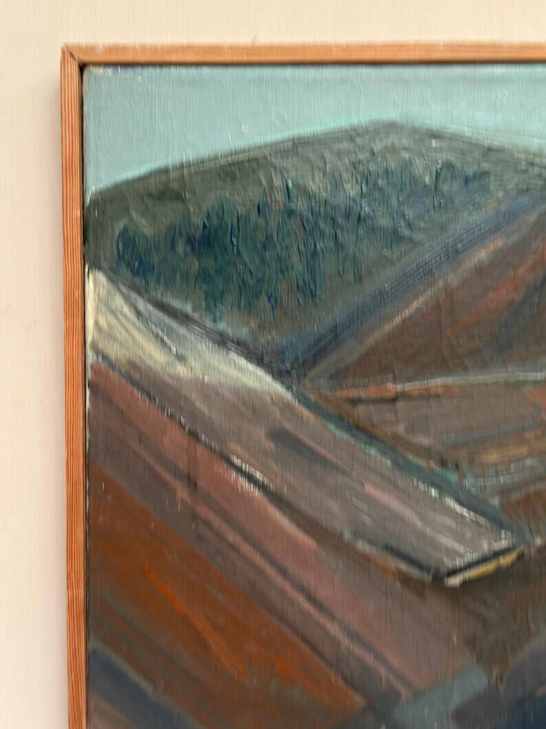 Original Swedish Oil on Canvas – “Glumslövs Backar” by Eric Julius – Signed – Vintage & Framed – 49 × 41 cm