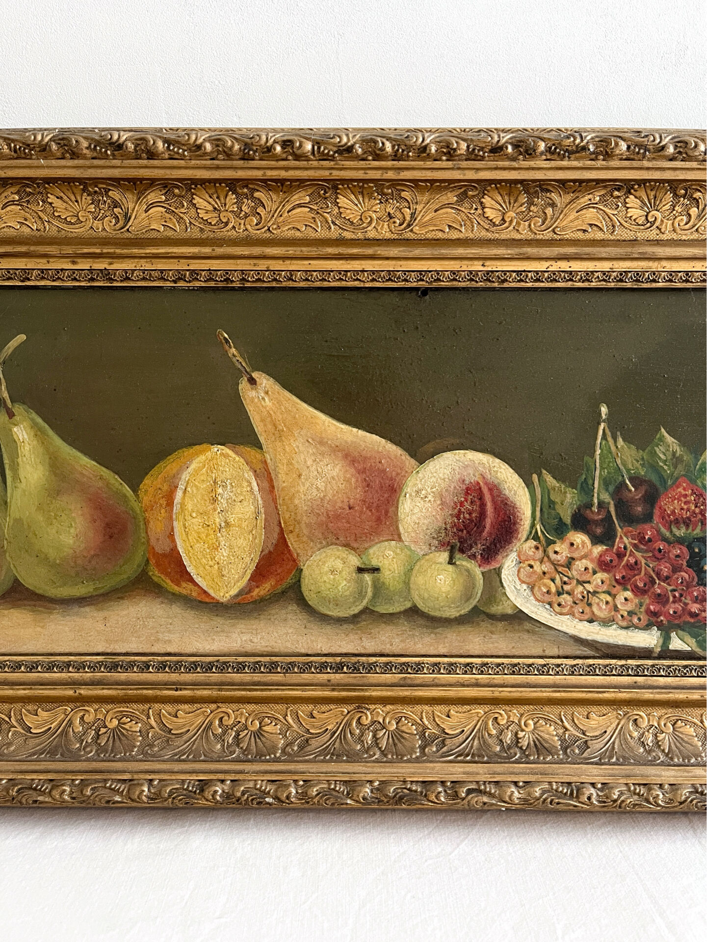 Old oil painting still life Flemish fruits