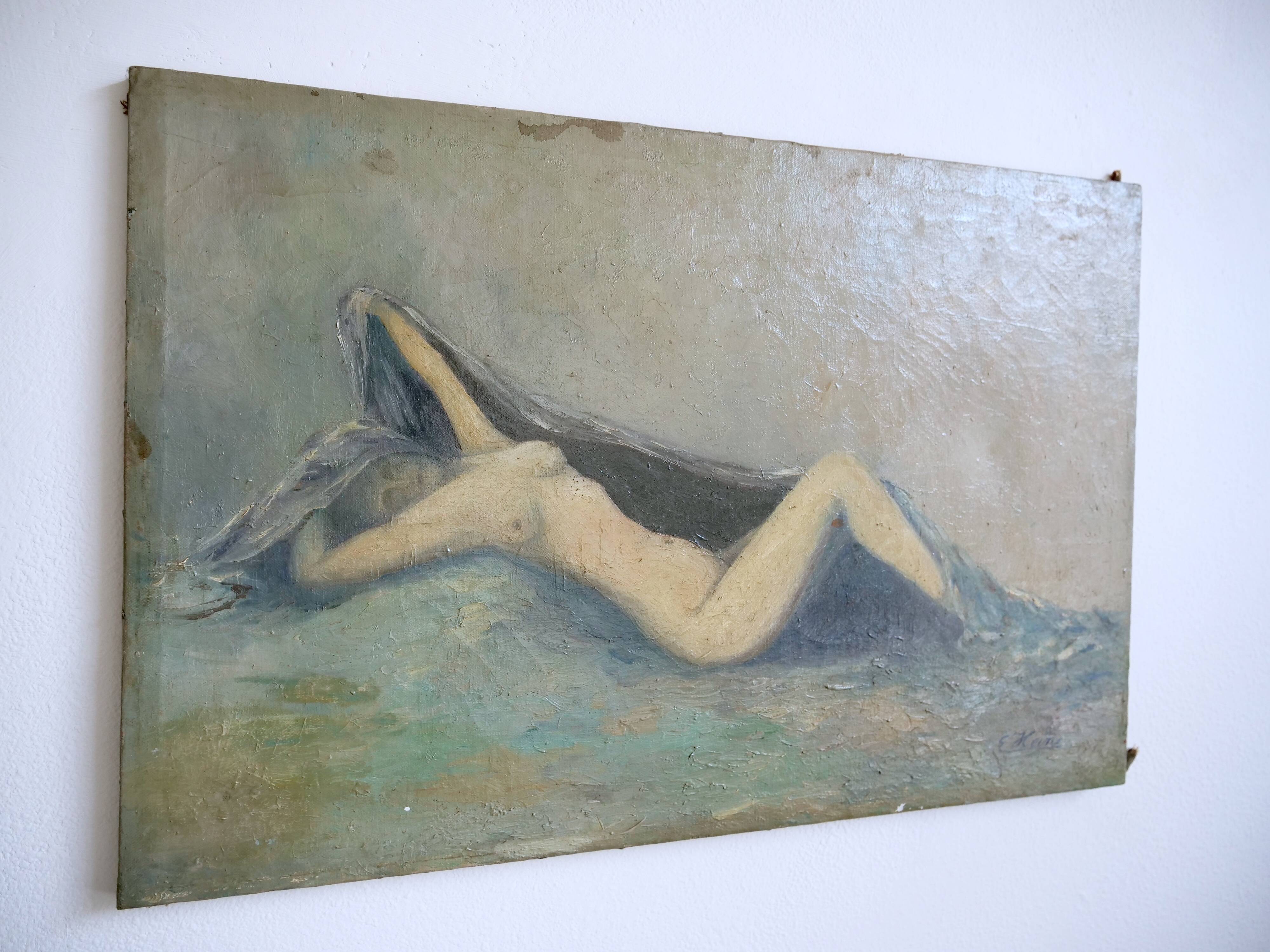 Tableau nu allongé art naïf