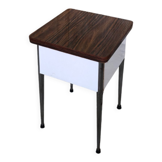 Stool chest formica wood feet compass metal chrome vintage