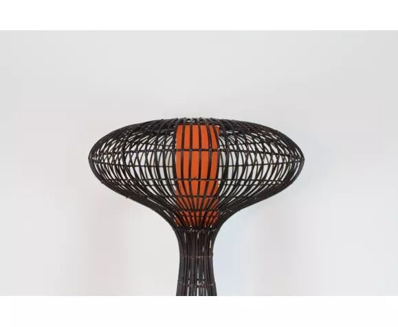 Vintage rattan mushroom floor lamp