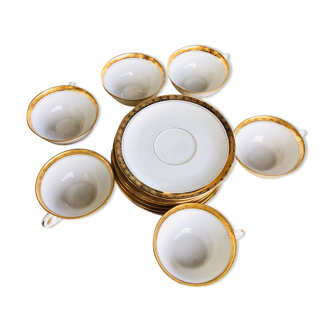 Service Porcelaine fine émail de limoges Viezon A.B lot de 6 tasses et  6 sous tasses