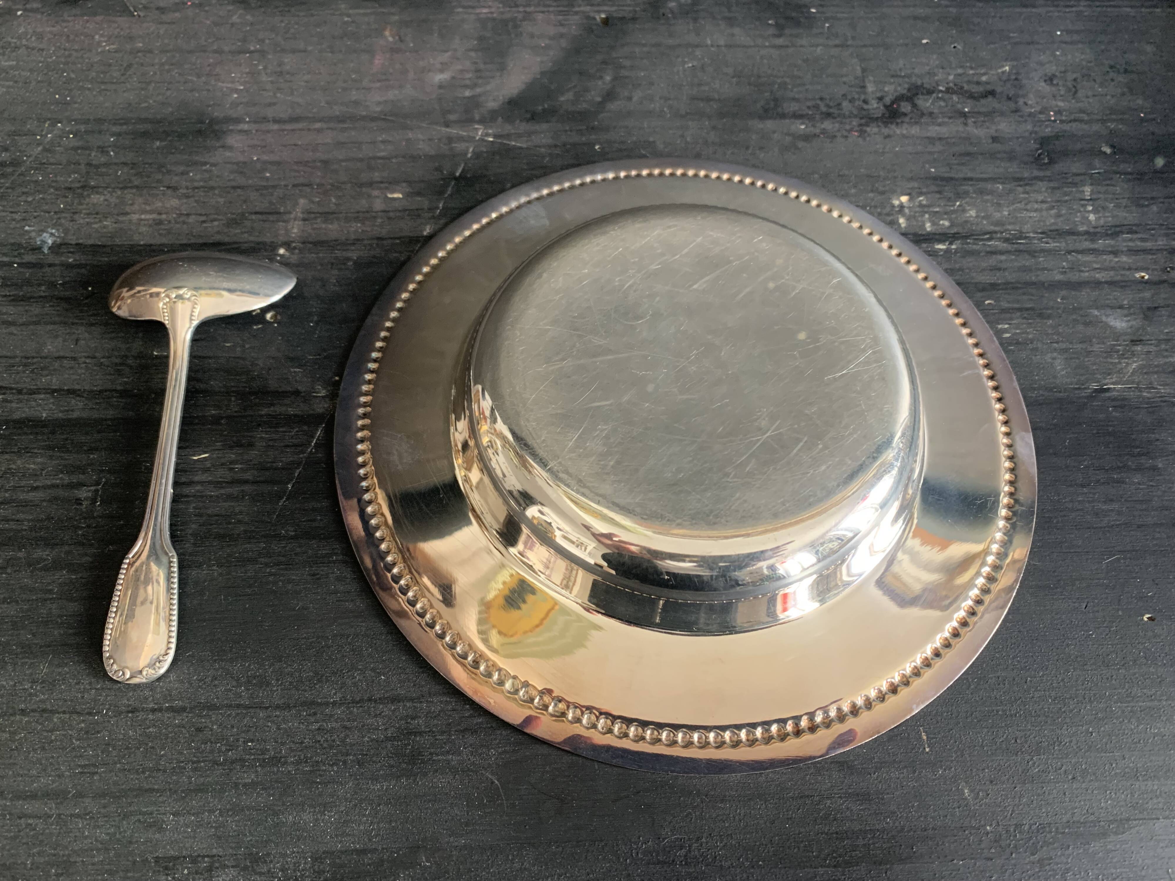 Silver plate and spoon, Orfèvrerie Saint Médard, Paris, 1950