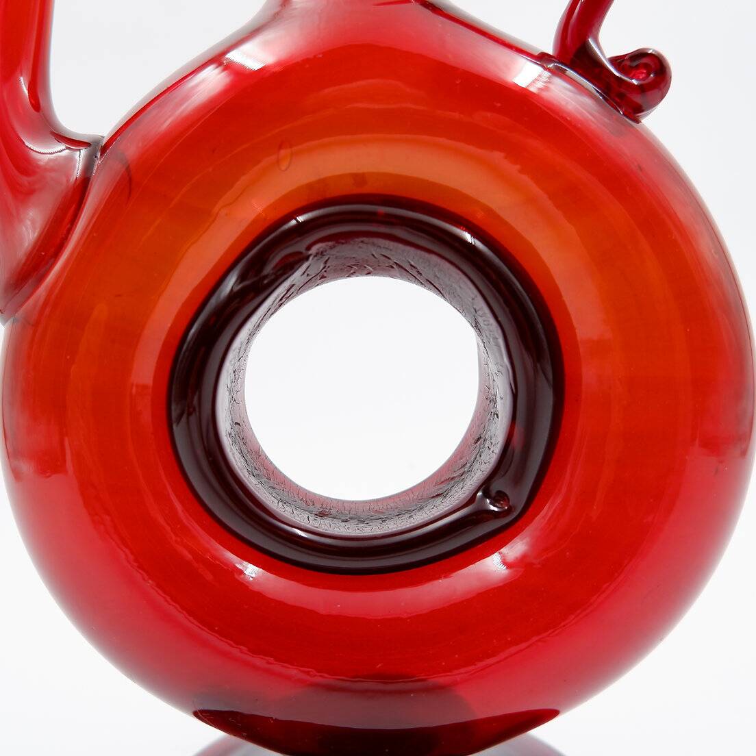 Vintage red blown glass carafe "Anneau"