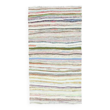 Vintage Turkish Hand-Knotted Wool Cotton Beige Kilim Runner Rug 110x213