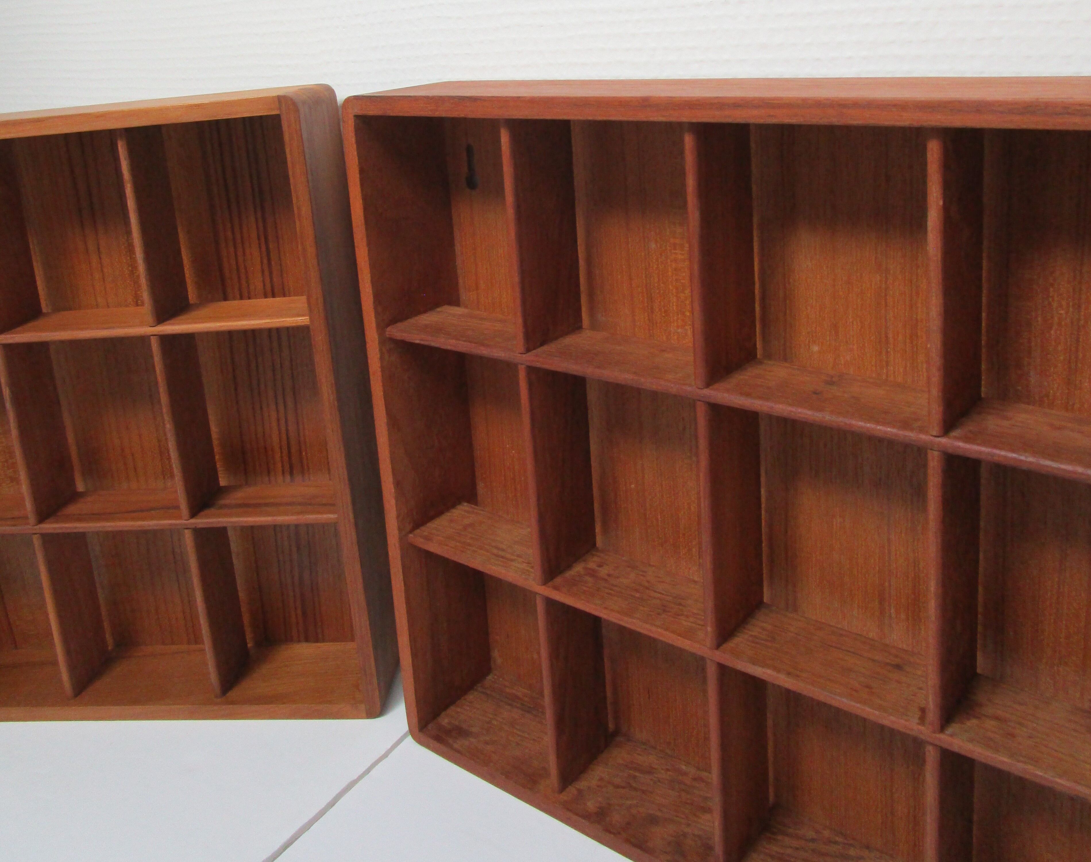Two wall shelves with vintage solid wood compartments 80s