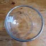 Glass and silver metal salad bowl