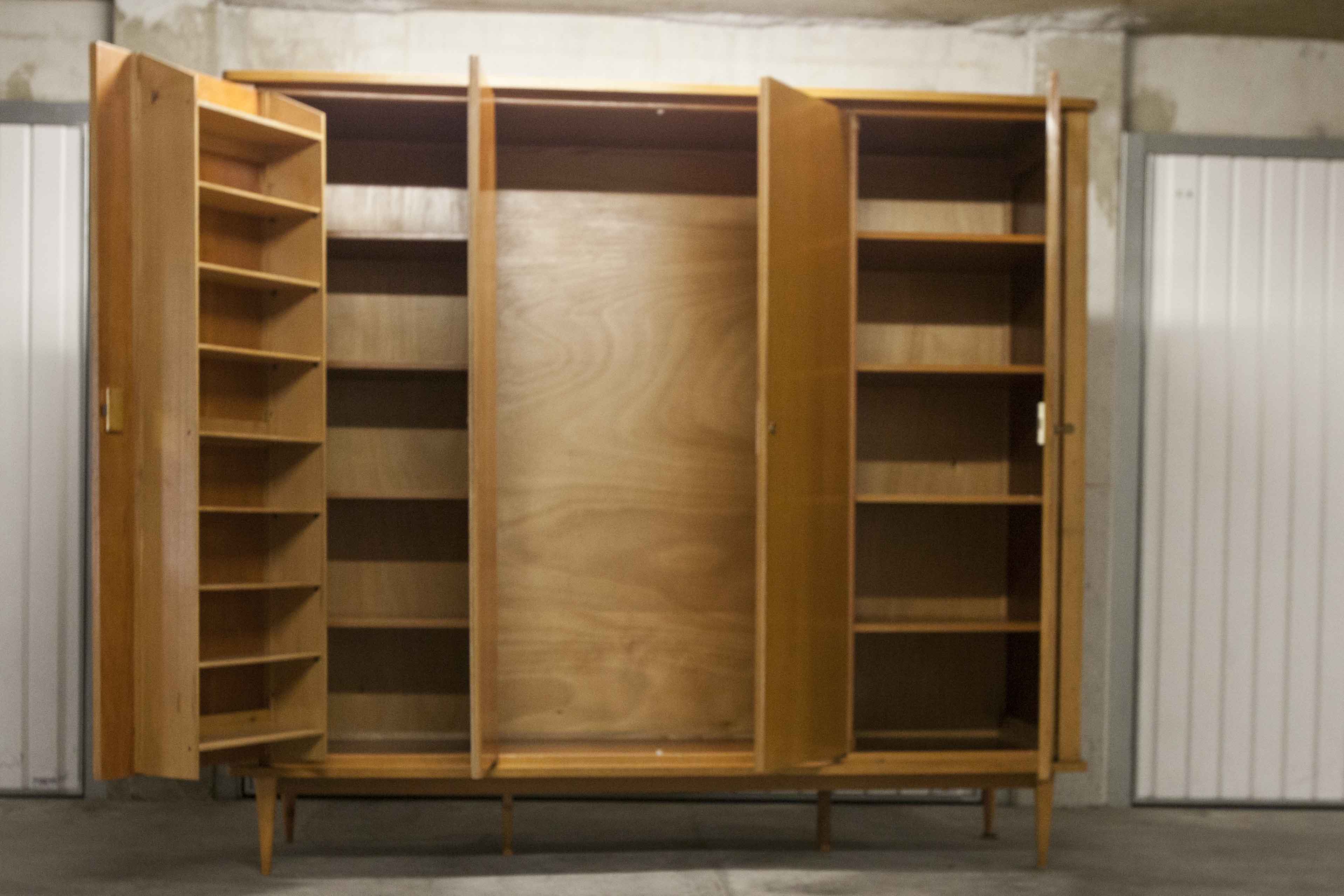 Scandinavian wardrobe 1960 honey color 4 doors L 205 cm