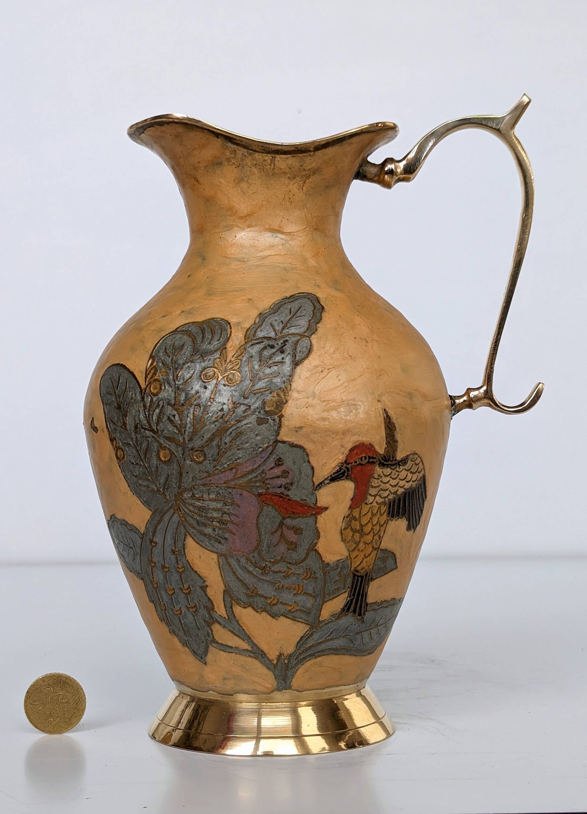 Pitcher, Hand painted brass jug