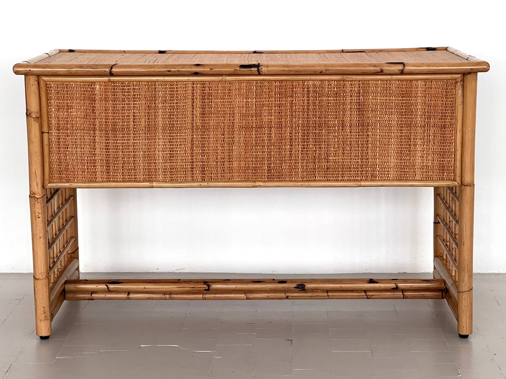 Italian Bamboo and Rattan Desk or Vanity with two Drawers, 1970s