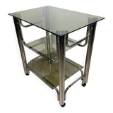 Chrome and smoked glass serving trolley from the 70s