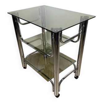 Chrome and smoked glass serving trolley from the 70s