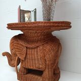 Vintage wicker and rattan elephant table 1970