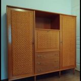 Wooden and rattan wardrobe