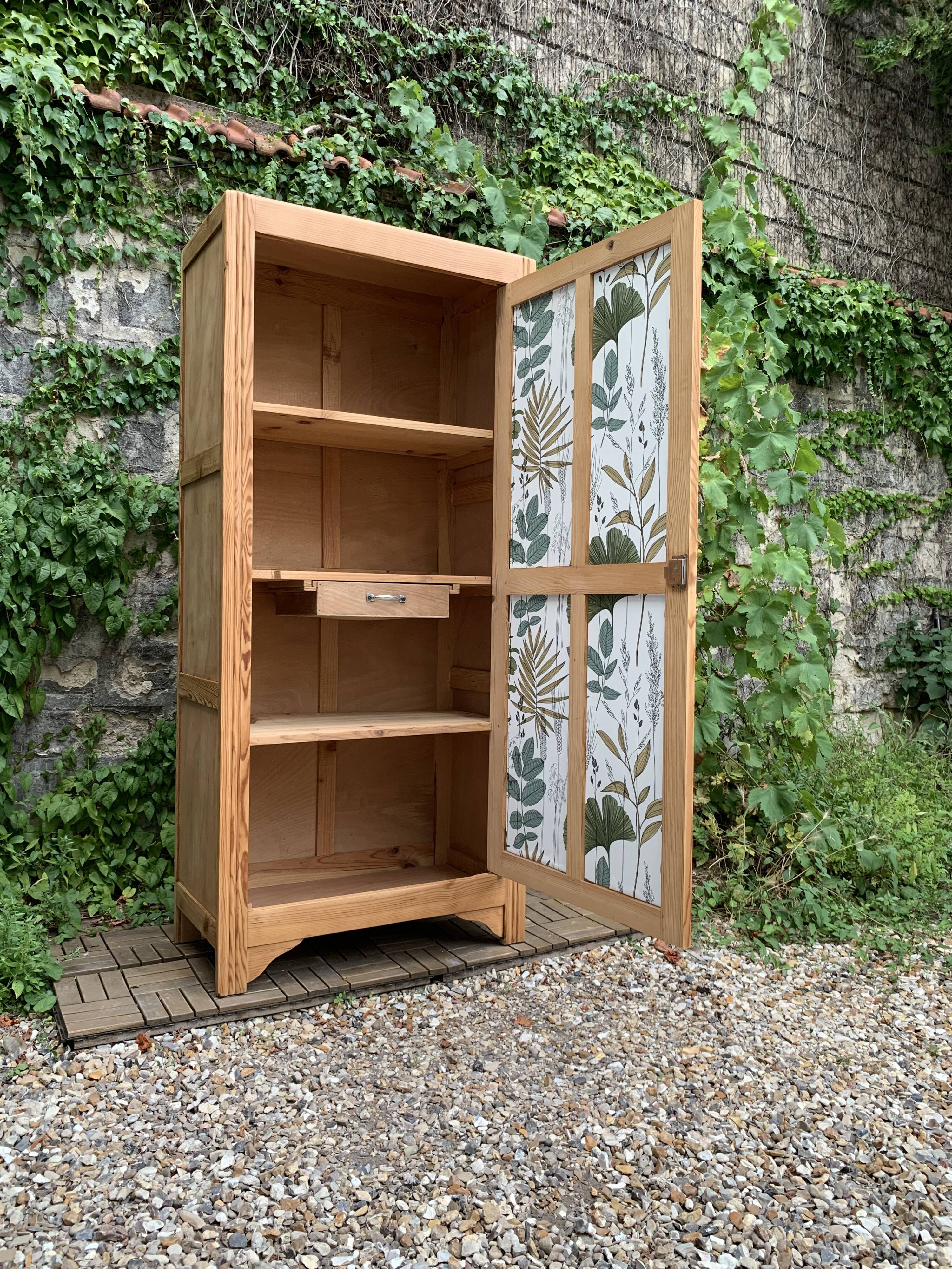Parisian bonnet wardrobe, raw wood, 1950s