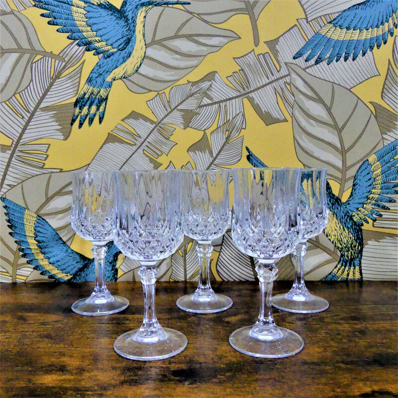 Five diamond-cut crystal liquor glasses