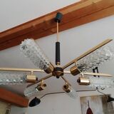 Arlus vintage brass and glass chandelier 6 lights