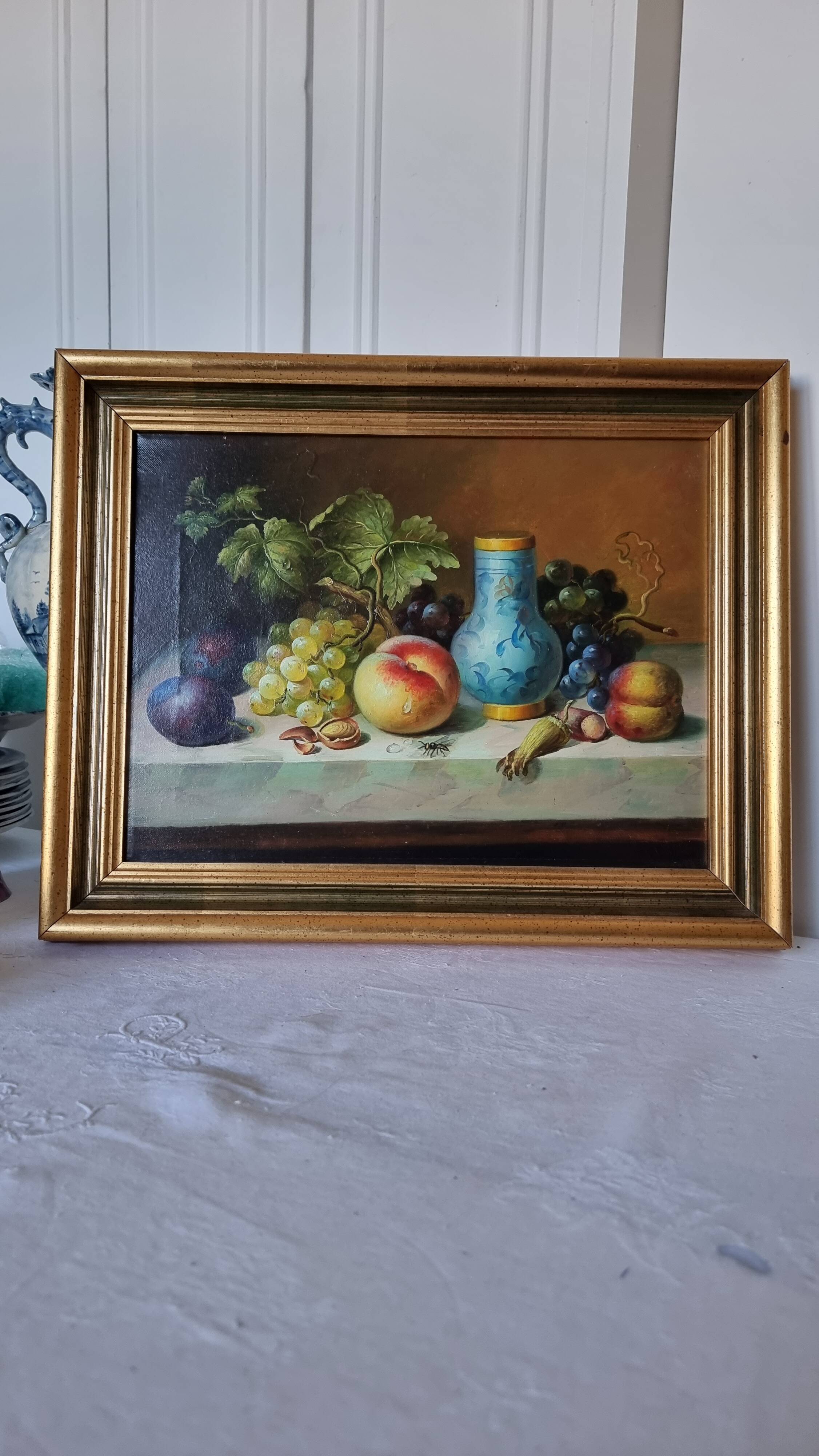 Original oil on canvas signed by Antonio De Giovan, classical still life.