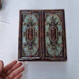 Antique Art Nouveau glazed earthenware tile from the 19th century