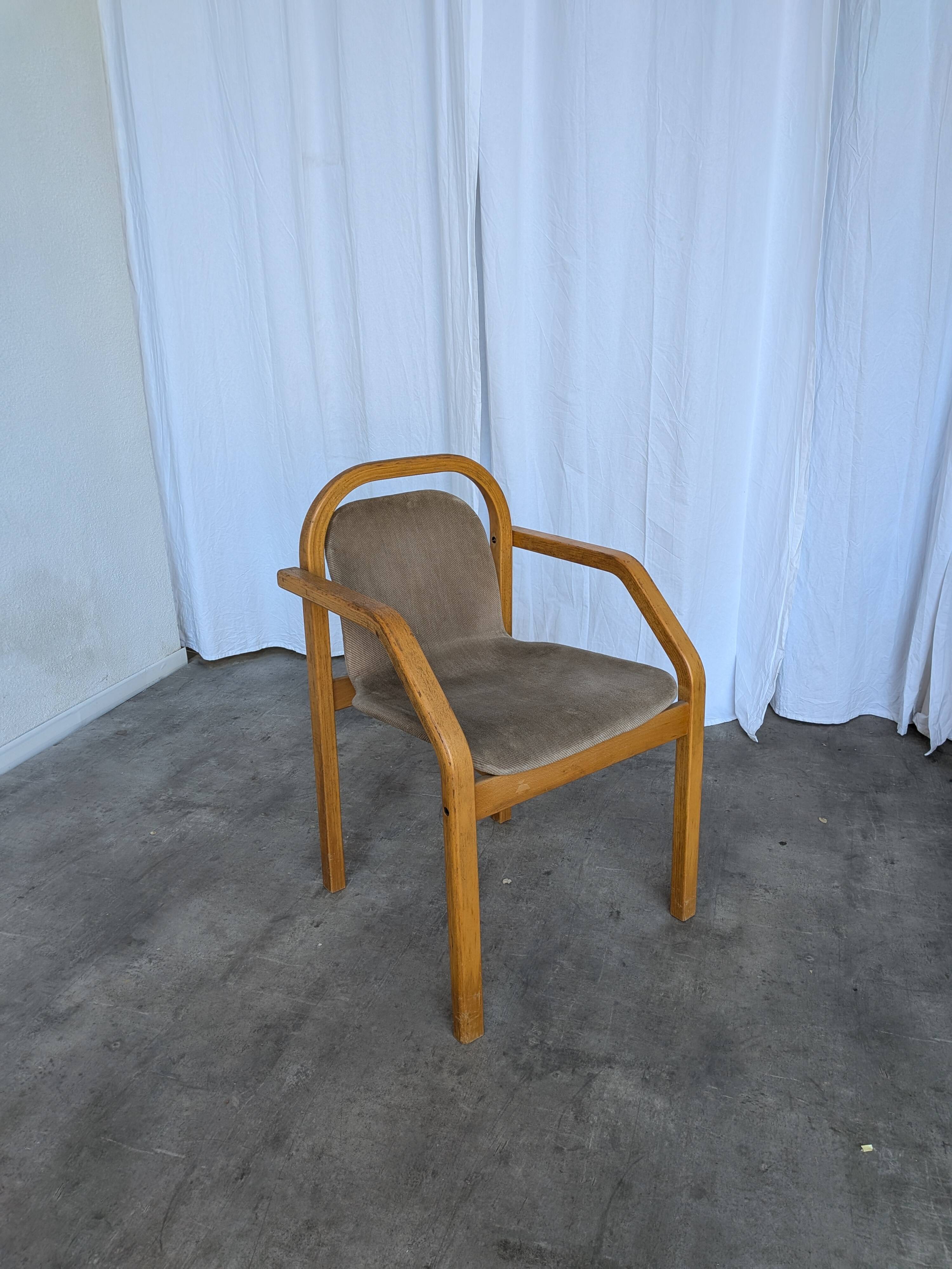 Vintage Beech Wood Dining Chair: 1970s Space Age Gray Fabric