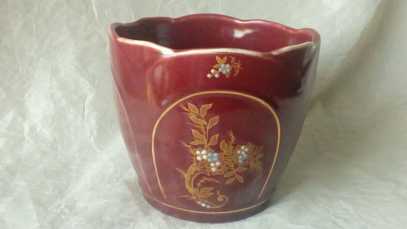 Cache pot en faience fives lille decor emaille epoque art nouveau