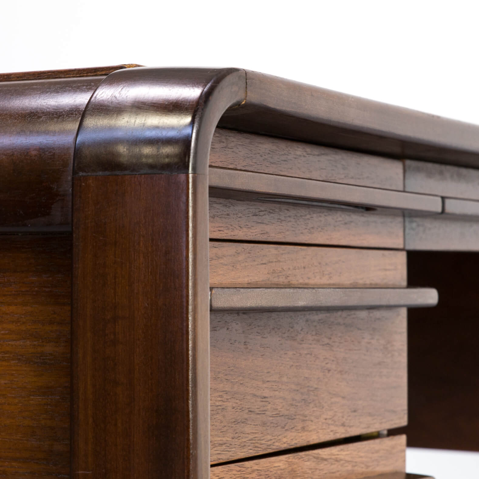 70s dark teak curved writing desk